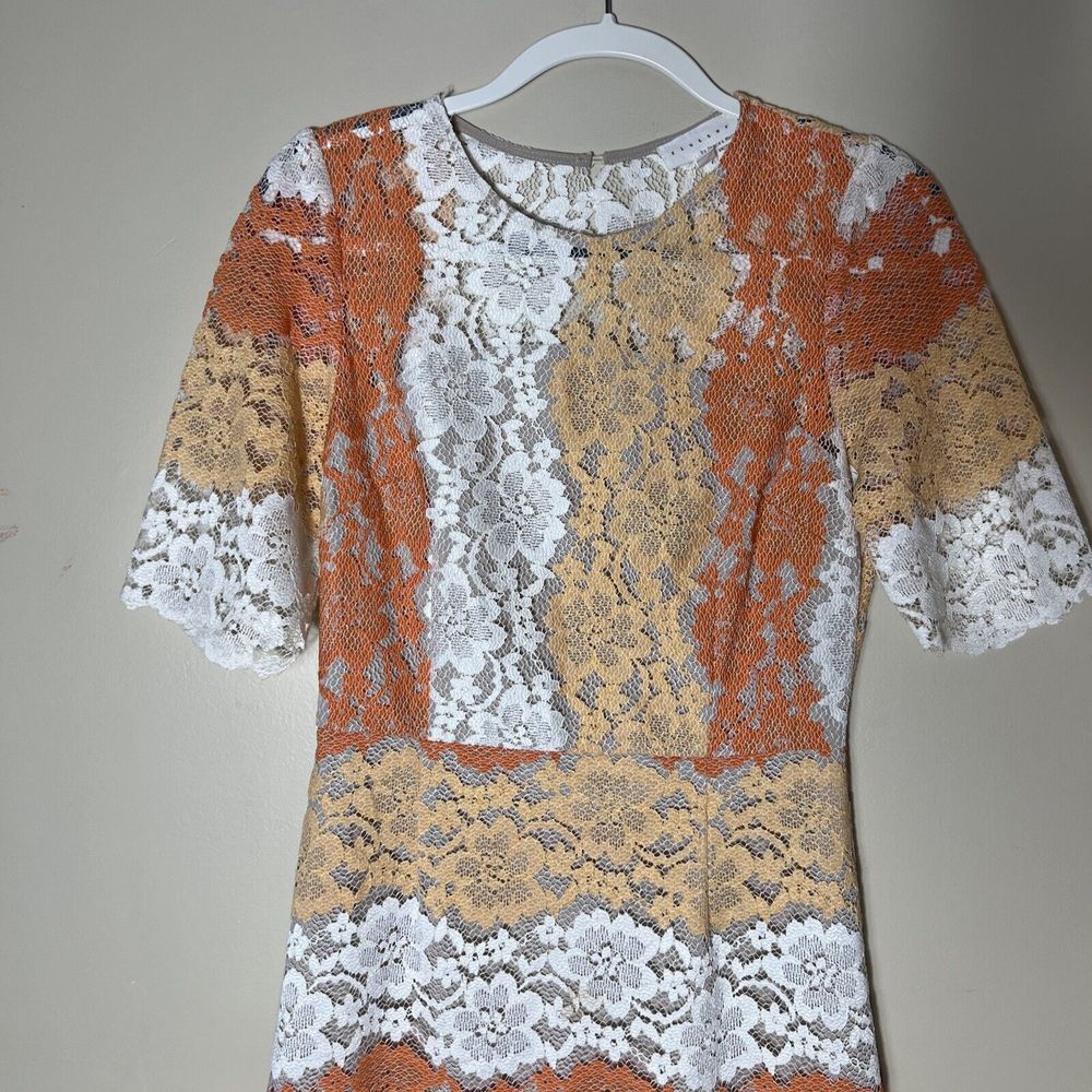 Flutter By Dance & Marvel Lace Dress Striped Women's Size Medium Ivory Orange - Picture 2 of 13
